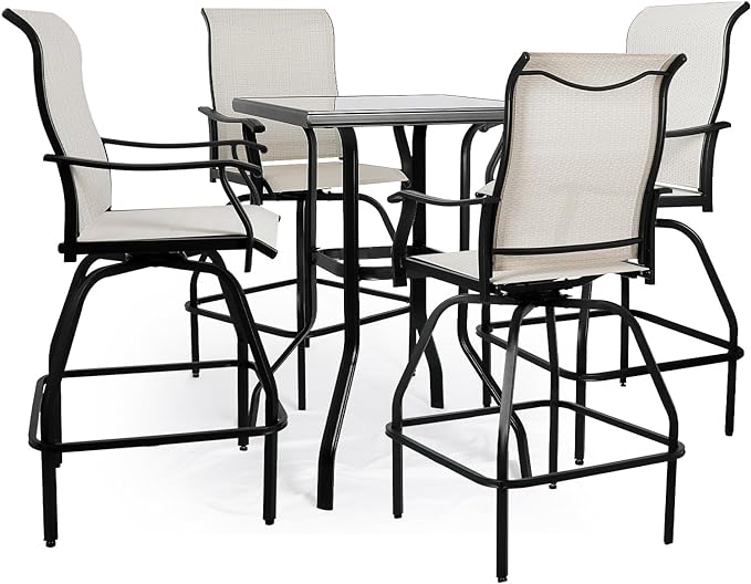 Patio Bar Set  Swivel Bar Stools Outdoor Bistro Textilene Furniture Stability All-Weather Set