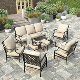 Patio Furniture Set, 2 x Swivel Chair, 2 x Fixed Chair, 2 x Ottoman, 1 x 3-Seat Sofa