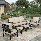 Patio Furniture Set, 2 x Cushioned Rocking Chair, 2 x Ottoman, 1 x 3-Seat Sofa