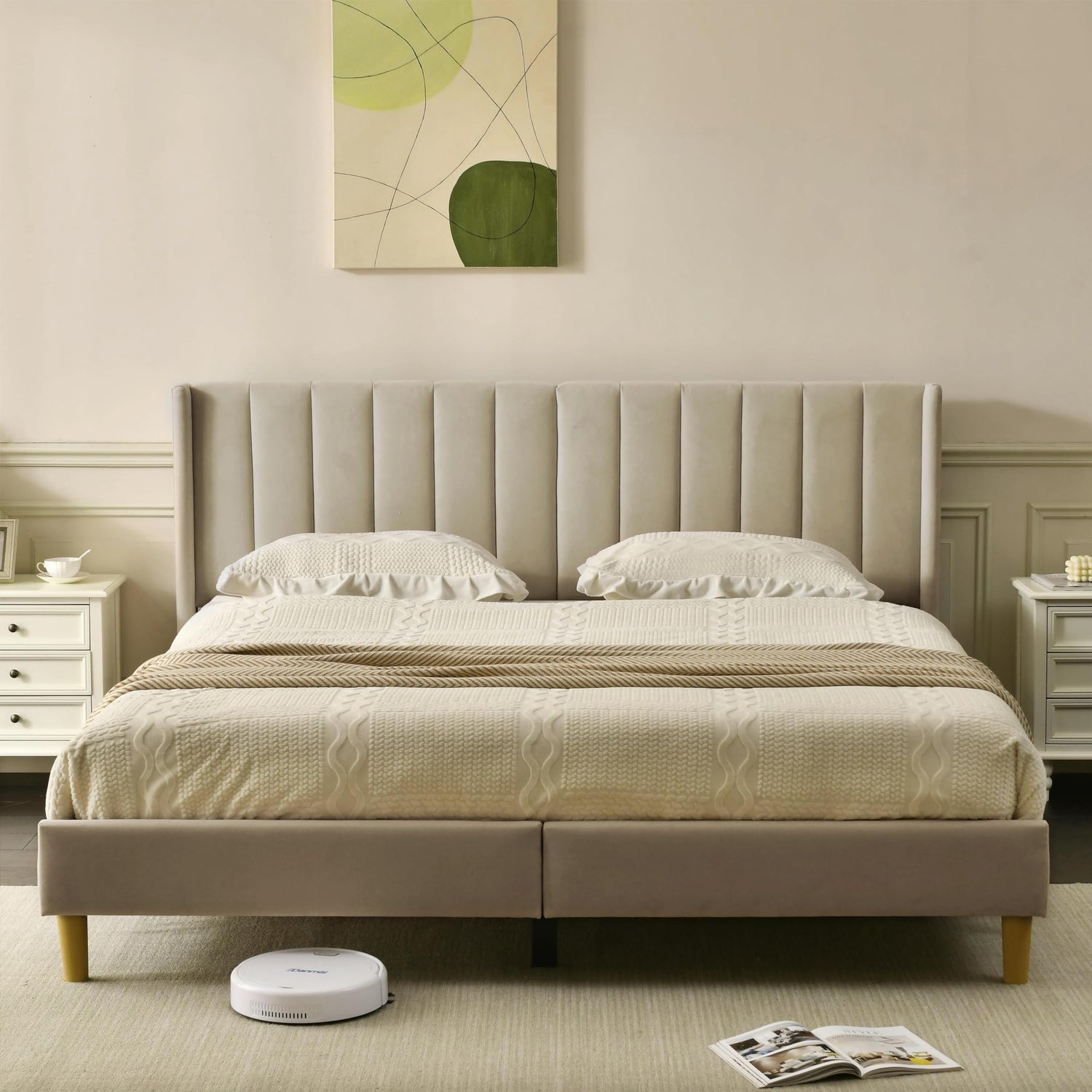 Beige Velvet Bed Frame – Stylish and Comfortable