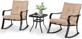 3-Piece Outdoor Rocking Chairs Bistro Set, Black Iron Patio Furniture