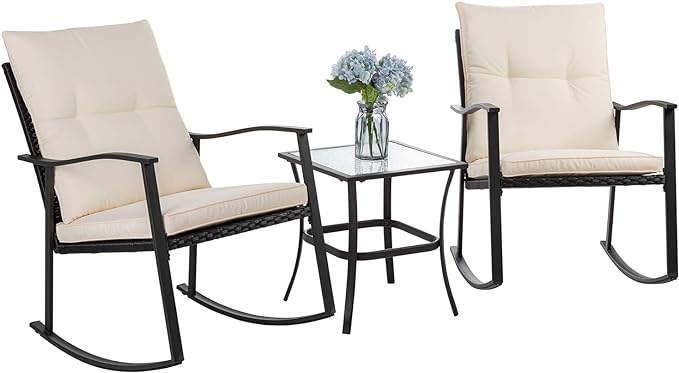 3 Piece Outdoor Rocking Bistro Set, Textilene Fabric Small Patio Furniture Set