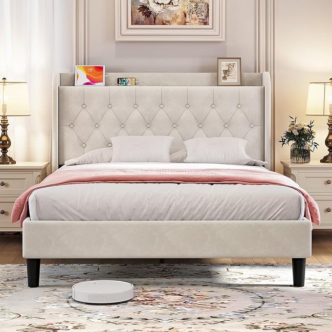 Velvet Adjustable Upholstered Platform Frame