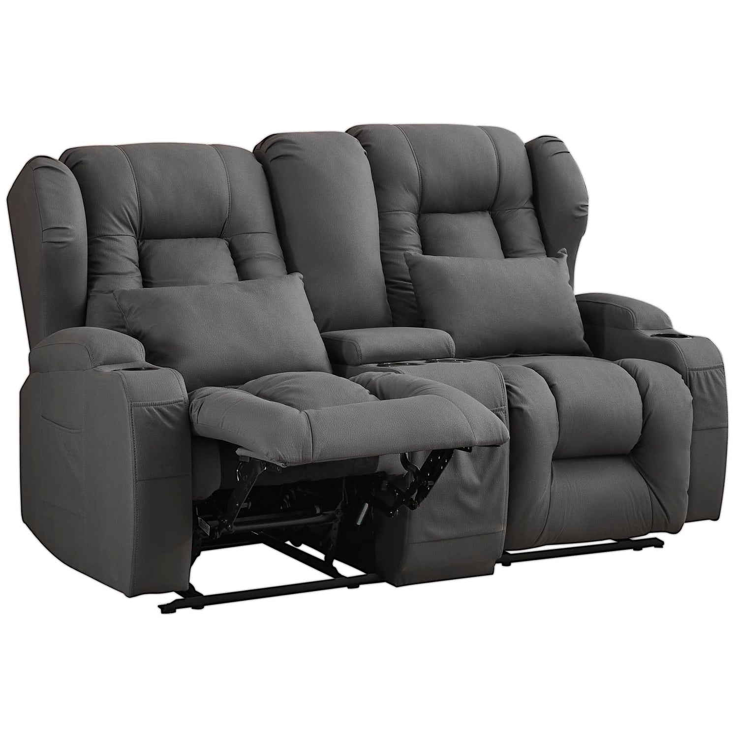 Beige dual manual recliner loveseat with center console

