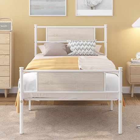 Twin Bed Frame with Headboard, 12.7 Inch Metal Platform Bed Frames No Box Spring