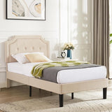 Twin Upholstered Platform Bed Frame with Adjustable Diamond Stitched Panel