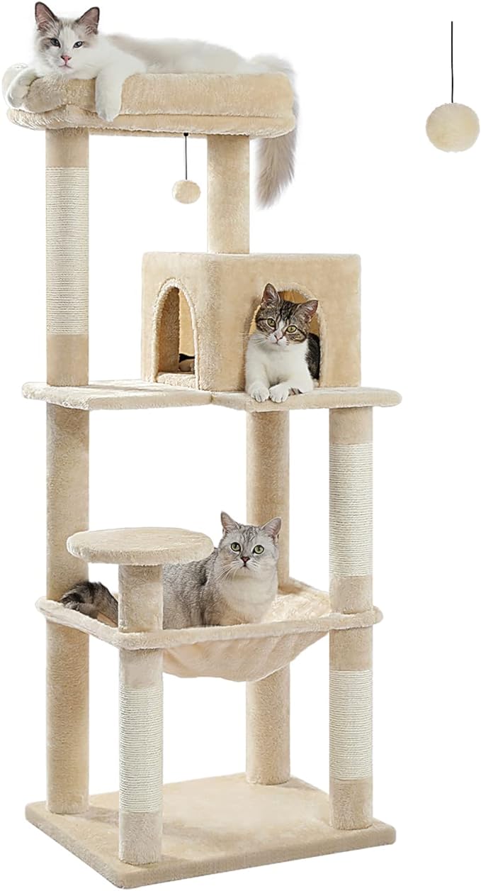 Cat Tree for Large Cats Adult with Metal Plush Big Hammock, 56.3" Cat TowerZ