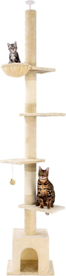 Floor to Ceiling Cat Tree Ajustable Height [82-108 Inches=208-275cm 6 Tiers Tower Fit