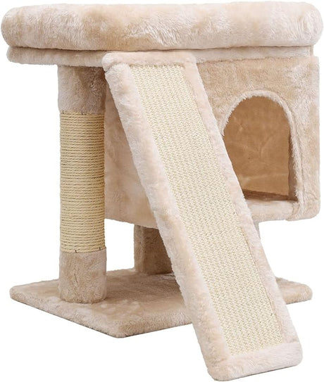 Small Cat Tree for Indoor Cats, Kittens Condo with Scratching Post and Board, Cat Cave