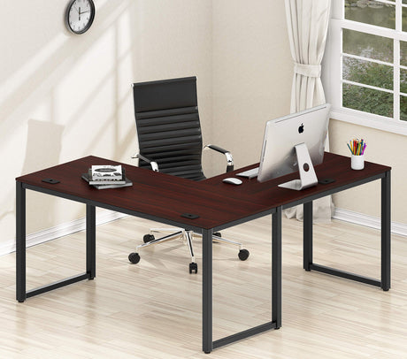 Bircata UltraSpace 55"x60" L-Shaped Desk - Cherry Finish with Cord Management