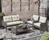 4-Piece Patio Furniture Set Outdoor Rattan Wicker Sofa Set with Cushions