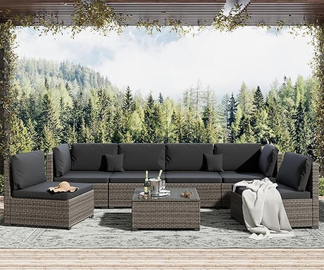 , Outdoor Furniture Patio Sectional Sofa, All Weather PE Rattan