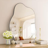 Black Asymmetrical Bathroom Mirror Wood Framed Modern Decorative Vanity Mirror