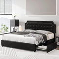 King Size Bed Frame with 4 Drawers, Upholstered Platform Storage Bed with Button Tufted Headboard