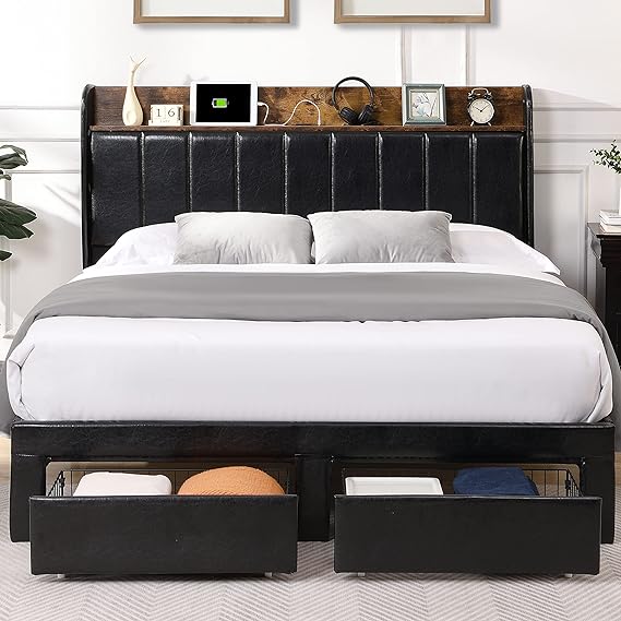 Upholstered Bed Frame Queen Size with Headboard, Platform Queen Bed Frame