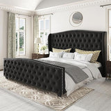 King Size Bed Frame with Tufted Headboard & Footboard Velvet Upholstered