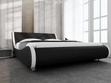 Upholstered King Size Platform Bed Frame Modern Low Profile Sleigh Bed with Faux Leather