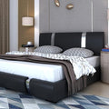 King Size Bed Frame with with Adjustable Headboard, Modern Low Profile Platform Bed with Faux Leather