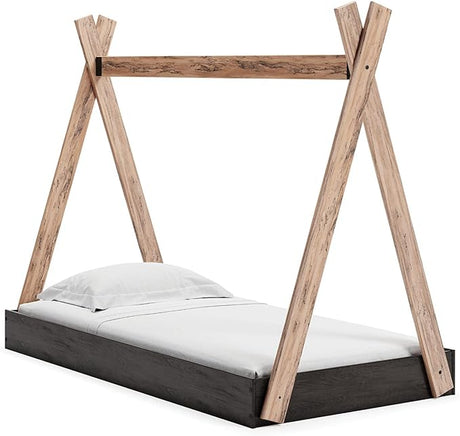 Piperton Modern Youth Tent Bed Frame, Full, Natural Wood & White