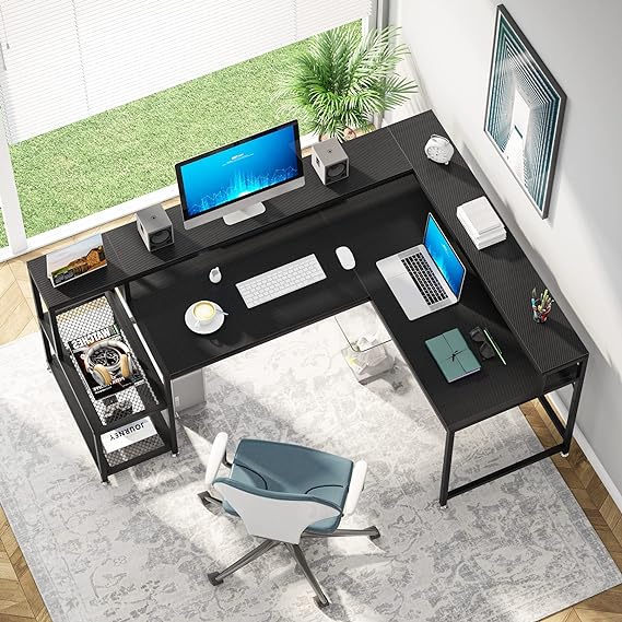 69 Inch L Shaped Desk with Monitor Stand