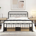 Queen Size Metal Bed Frame with Vintage Headboard and Footboard, Farmhouse  Bed