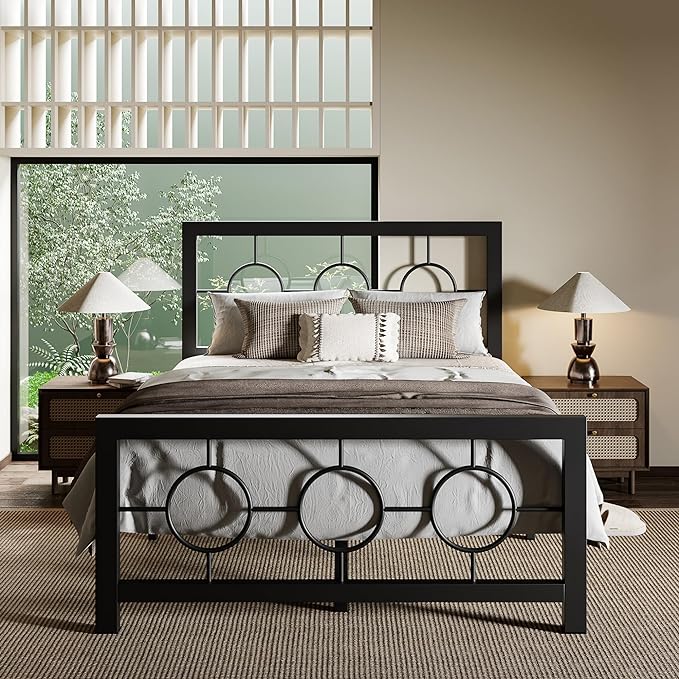 Twin Size Metal Platform Bed Frame with Modern and Vintage