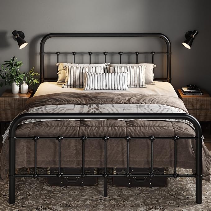 Full Size Metal Platform Bed Frame with Victorian Style