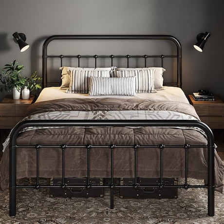 Full Size Metal Platform Bed Frame with Victorian Style