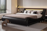 Upholstered Modern Bed Frame with LED Headboard/Mattress Foundation