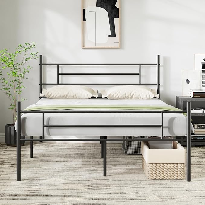 Full Size Bed Frame with Headboard and Footboard, 14 Inch Metal Platform Bed Frame