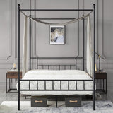 Metal Canopy Platform Bed Frame Four-Poster Canopied Bed Mattress Foundation