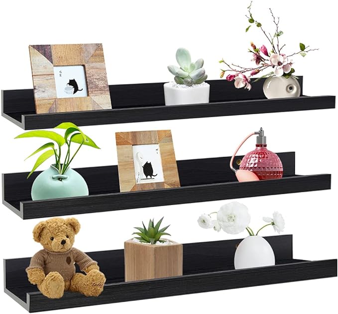 24 Inch Floating Shelves for Wall Set of 3, Rustic Picture Ledge Wall Mounted Shelf