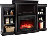 750W/1500W Electric Fireplace w/Mantel & Built-in Bookshelves