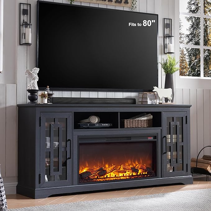 Fireplace TV Stand with 36" Electric Fireplace for 75 80 Inch TV, Farmhouse 32" Tall