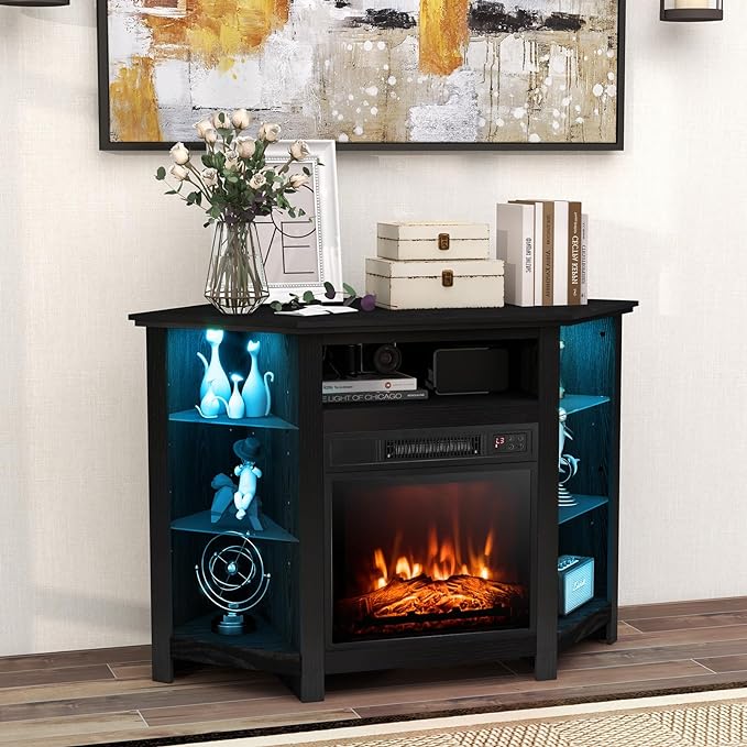 Corner Fireplace TV Stand with LED Lights for TVs up to 50