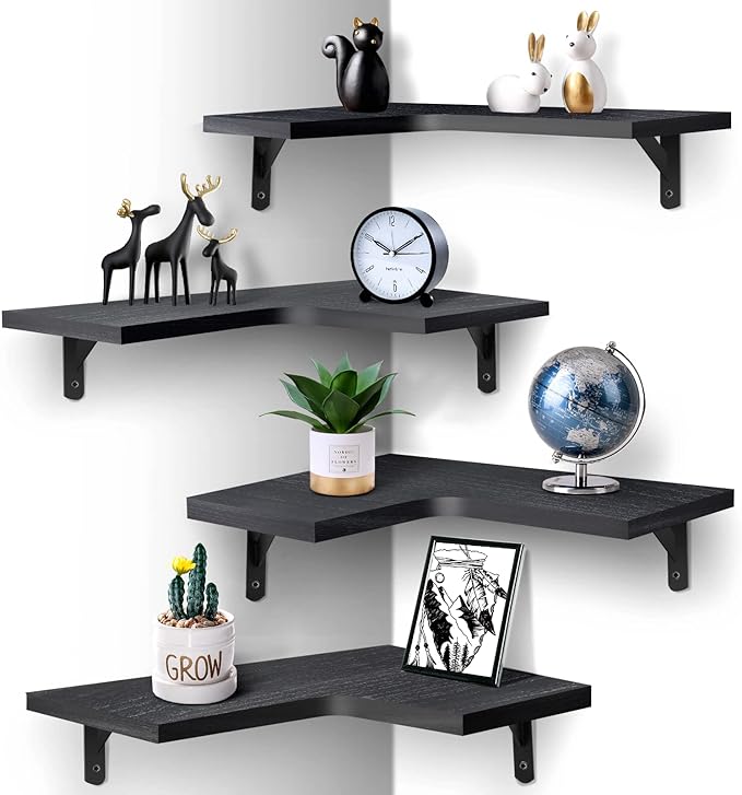 Floating Corner Shelves for Wall Décor Storage, Wall Shelves Set of 4