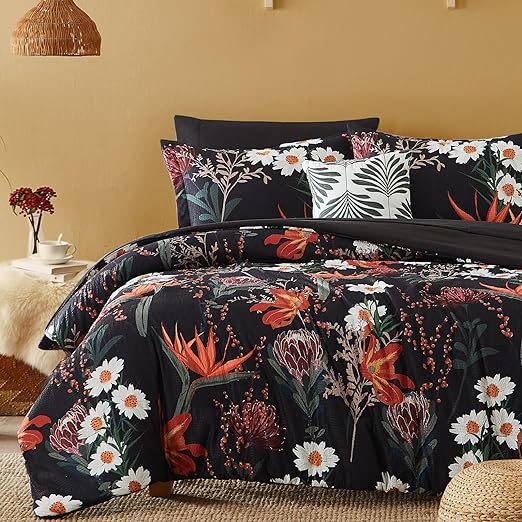 Queen Comforter Set, 7 PCS Green Butterfly Floral Comforter Set