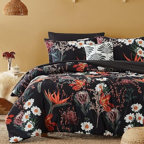 8 PCS White Floral Comforter Set with Flowers Leaves Pattern