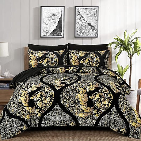 Grey Comforter Set Queen Size, 7 Pieces Bohemian Damask Comforter Set