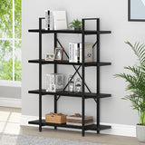 Industrial 4 Tier Bookshelf, Modern Metal and Wood