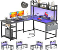 L Shaped Desk with Power Outlet & LED Strip, Reversible L-Shaped Corner Computer Desks