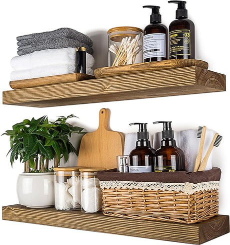 Wood Floating Shelves Rustic Wood Wall Shelves for Bathroom Living Room Bedroom