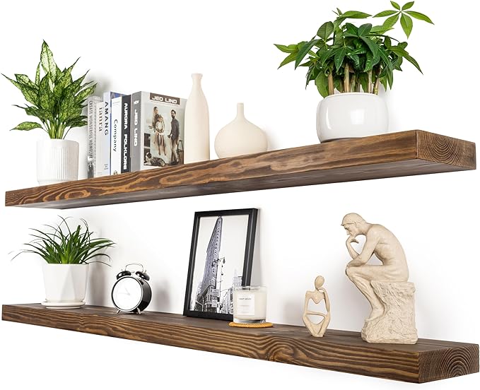 Floating Shelves 60 inch Long 8 "deep Set of 2, Heavy Duty Wood Wall Mounted Shelves