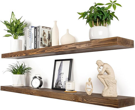 Floating Shelves 60 inch Long 8 "deep Set of 2, Heavy Duty Wood Wall Mounted Shelves