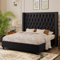 King Bed Frame Velvet Upholstered Bed with Deep Button Tufted/No Box Spring Needed