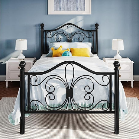 Full Size Bed Frame with Headboard,Metal Bed Frame with Butterfly Pattern Design