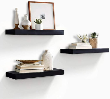 Floating Shelves, Wall Mounted Set of 3 Rustic Wooden Ledge Shelves Decorative