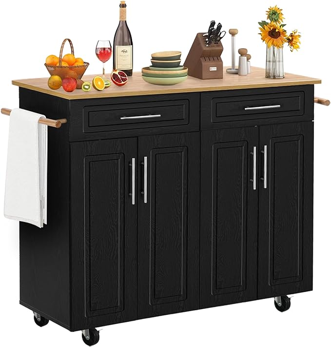 Kitchen Island with Storage on Wheels, Rolling Kitchen Island with 2 Drawers