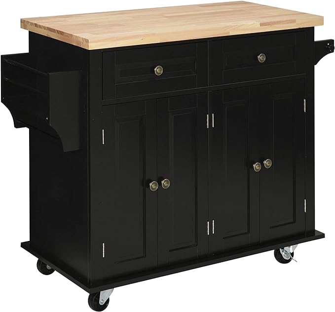Kitchen Island on Wheels, Rolling Cart with Rubberwood Top