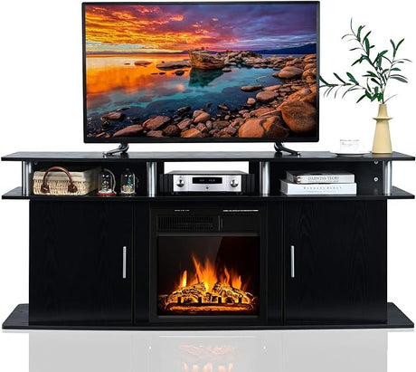 Fireplace TV Stand, Living Room Media Console Table w/1500W Electric Fireplace